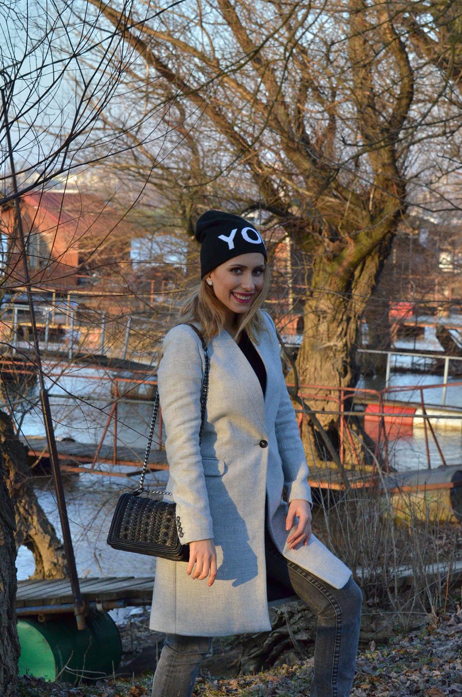 Gray Coat and ASICS running shoes outfit - Stasha Fashion Blog by Anastasija Milojević