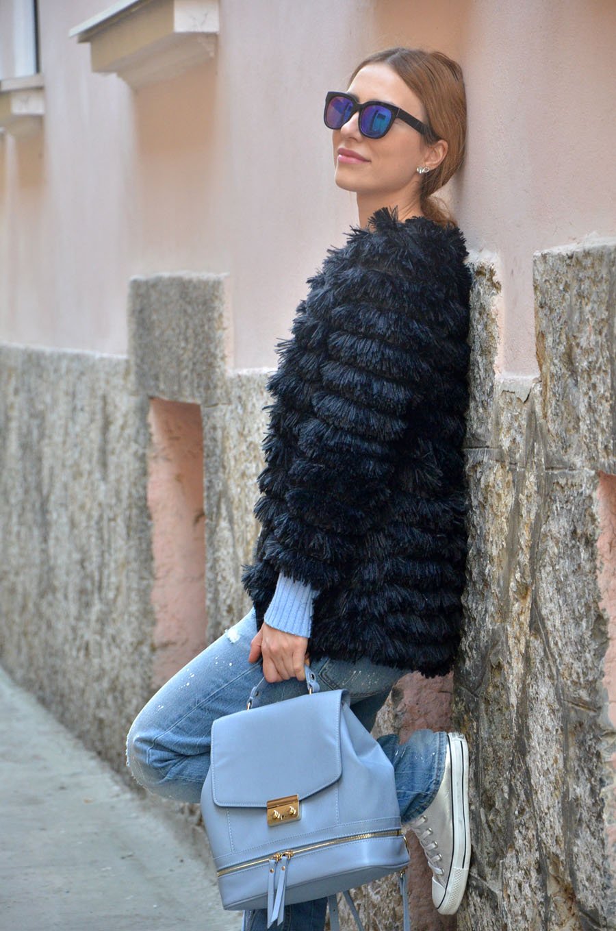 Baby blue Black Outfit  / Stasha fashion Blog by Anastasija Milojevic