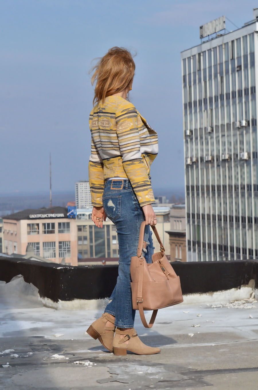 Yellow Blazer and Ripped Jeans Outfit / Stasha fashion blog by Anastasija Milojevic 