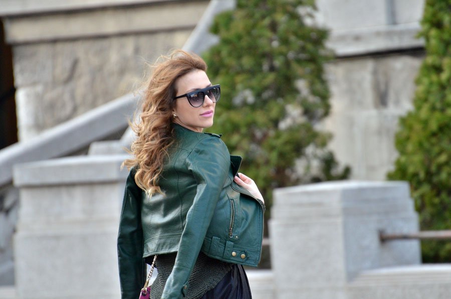 Color Mixing OUTFIT withvintage green biker jacket / Stasha fashion blog by Anastasija Milojevic