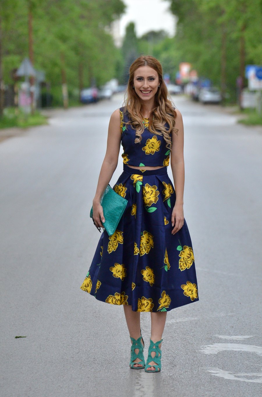 Tank Top Navy Floral Skirt Set Outfit/ Stasha Fashion Blog by Anastasija Milojevic