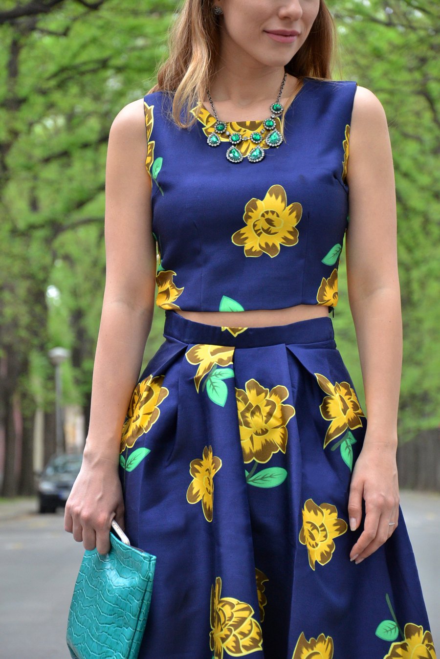 Tank Top Navy Floral Skirt Set Outfit/ Stasha Fashion Blog by Anastasija Milojevic