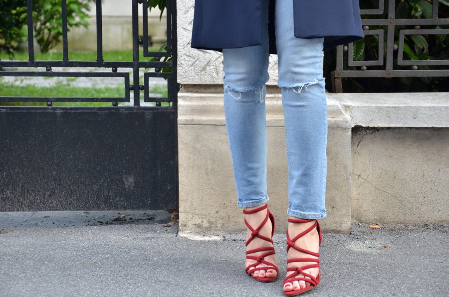 Red sandals and Sleeveless Blazer Outfit / Stasha Fashion Blog by Anastasija Milojevic