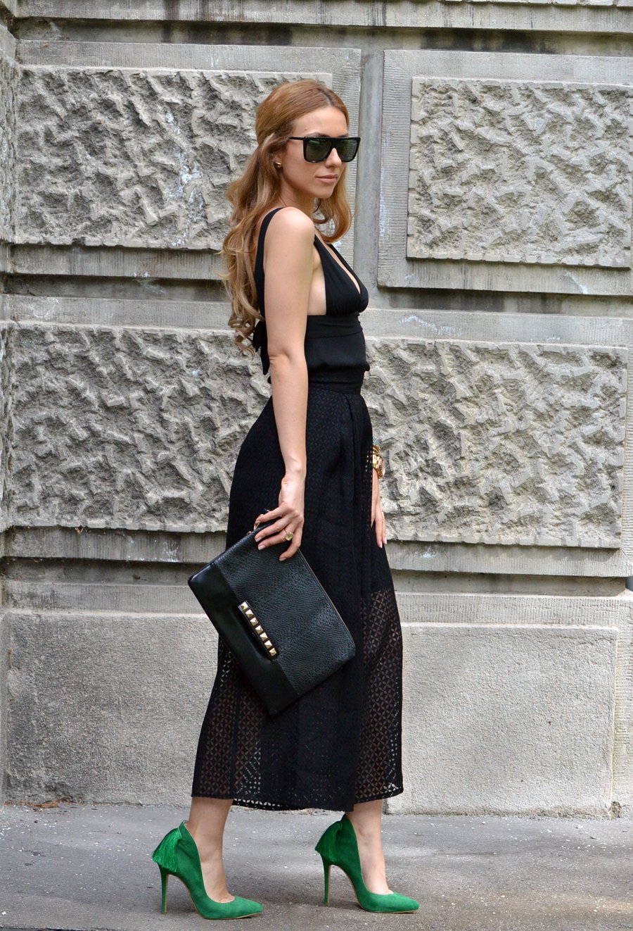 Black Outfit, Green Shoes / Stasha Fashion Blog by Anastasija Milojevic