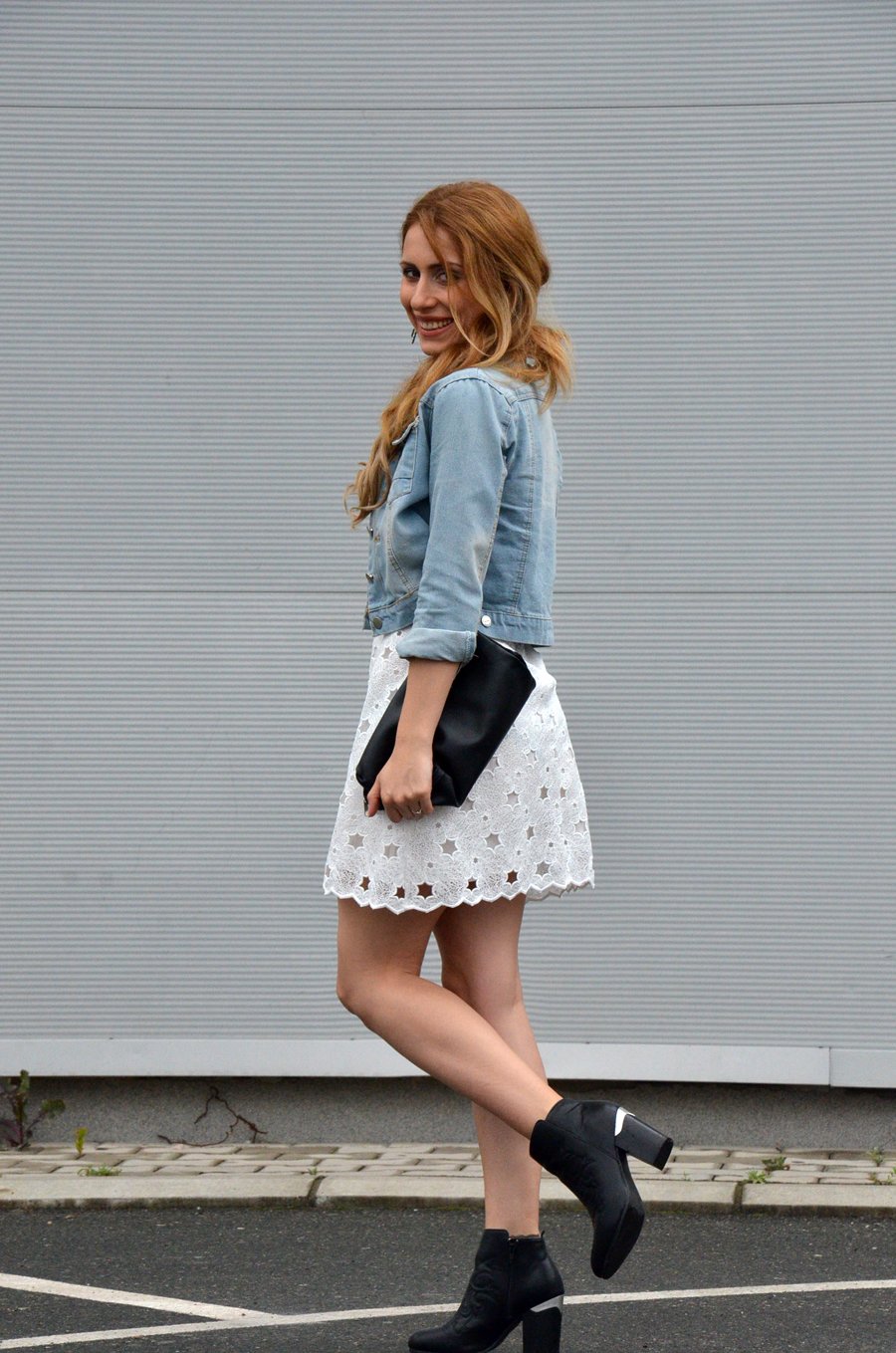 White Lace Dress And Denim Jacket Outfit / Stasha Fashion Blog by Anastasija Milojevic