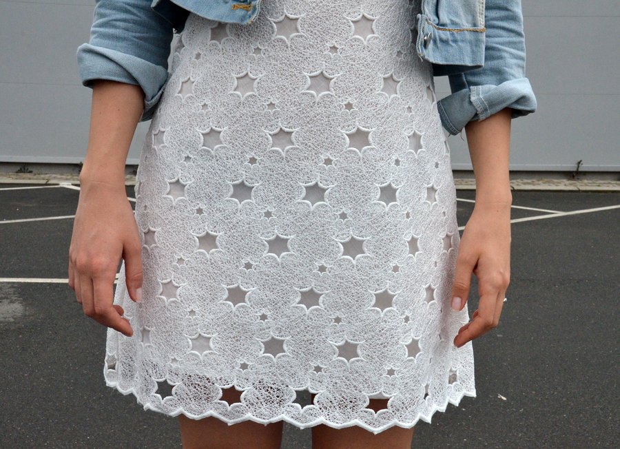 White Lace Dress And Denim Jacket Outfit / Stasha Fashion Blog by Anastasija Milojevic