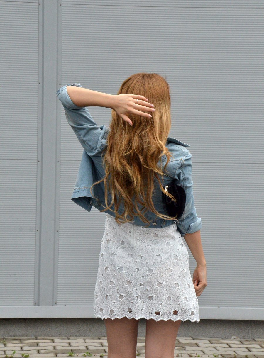 White Lace Dress And Denim Jacket Outfit / Stasha Fashion Blog by Anastasija Milojevic