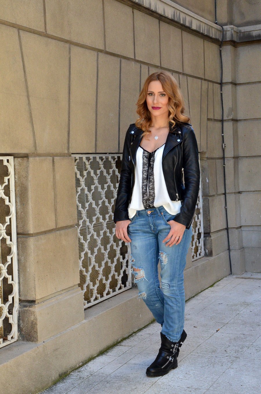 Biker black leather jacket outfit and makeup / Stasha Fashion Blog by Anastasija Milojevic