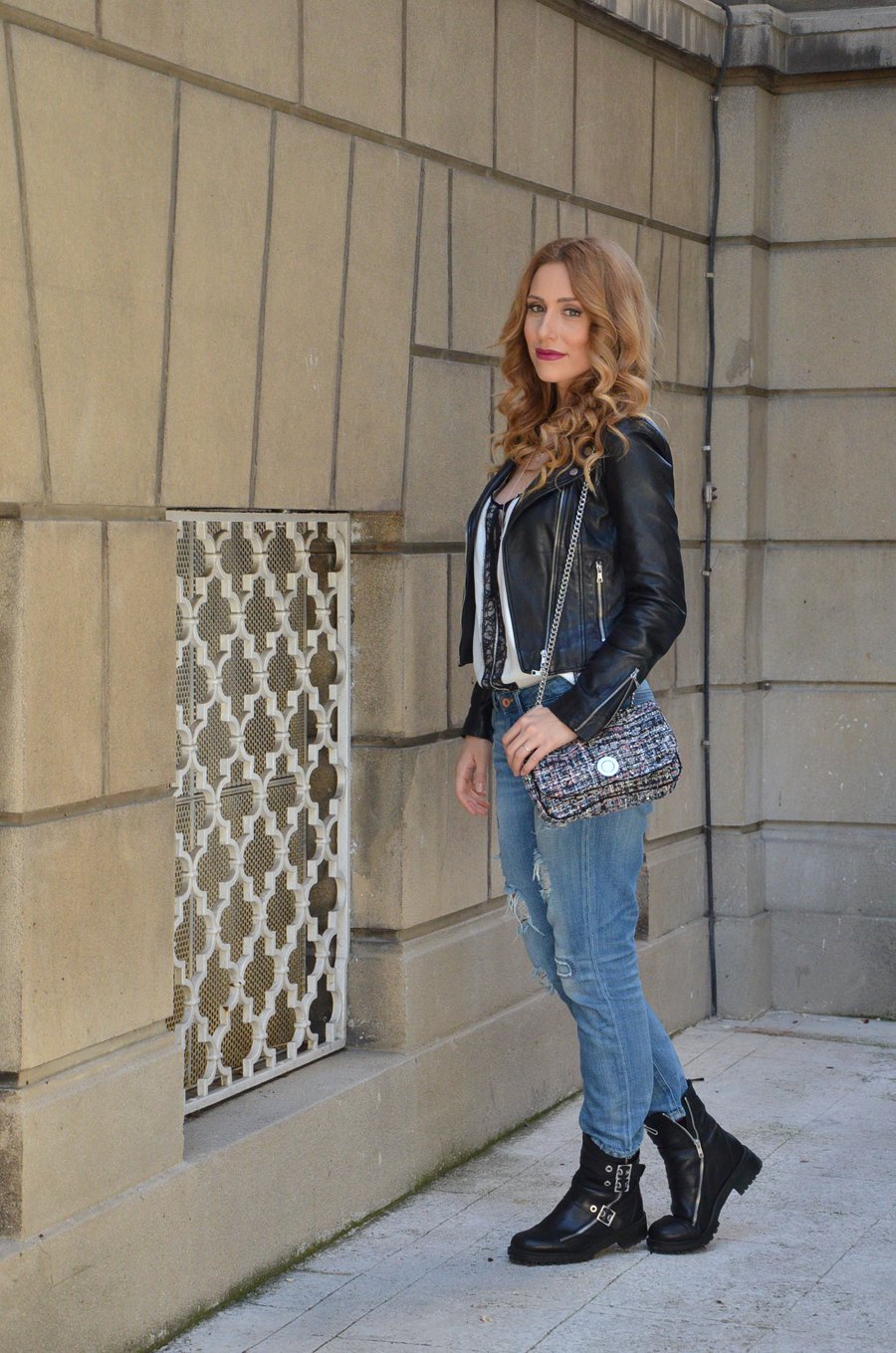 Biker black leather jacket outfit and makeup / Stasha Fashion Blog by Anastasija Milojevic