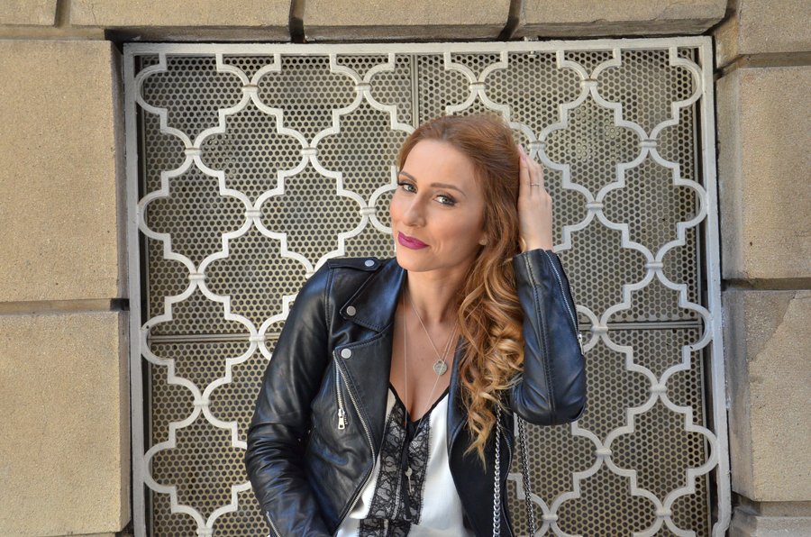 Biker black leather jacket outfit and makeup / Stasha Fashion Blog by Anastasija Milojevic