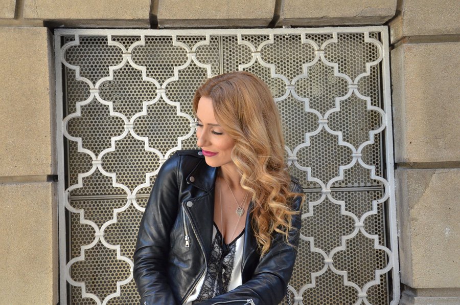 Biker black leather jacket outfit and makeup / Stasha Fashion Blog by Anastasija Milojevic