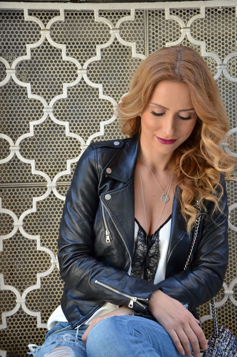 Biker black leather jacket outfit and makeup / Stasha Fashion Blog by Anastasija Milojevic