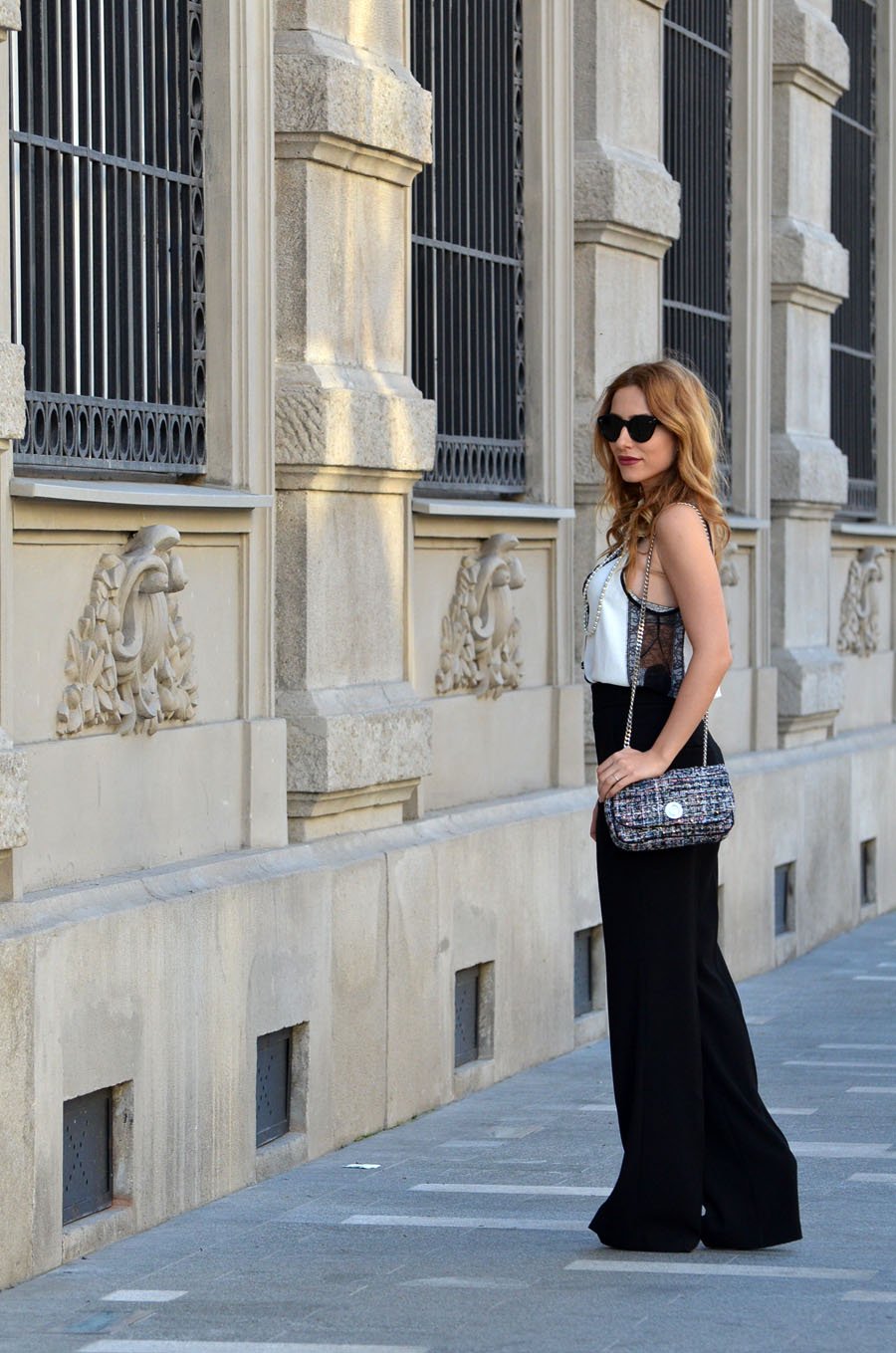 White Top and Black Loose Flared Trousers Outfit / Stasha Fashion Blog by Anastasija