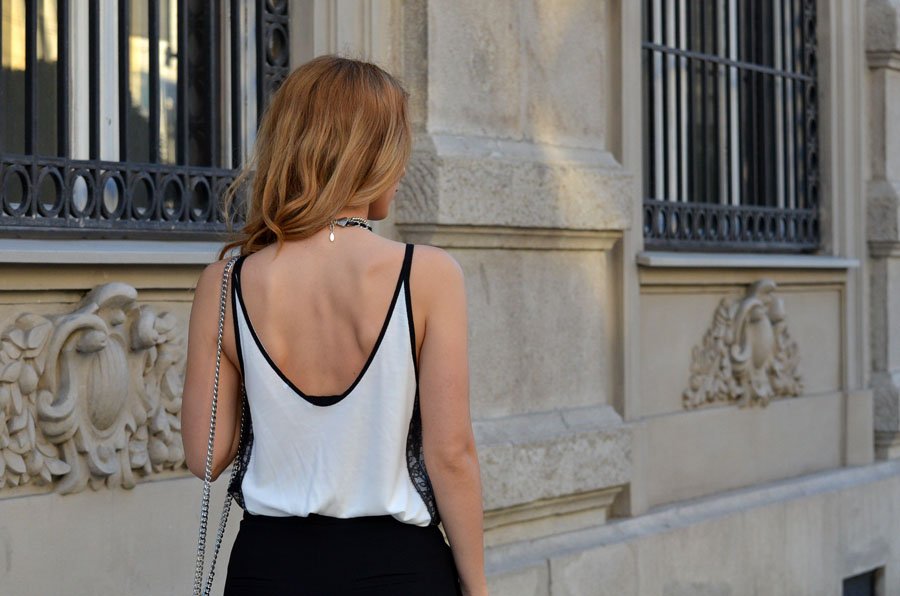 White Top and Black Loose Flared Trousers Outfit / Stasha Fashion Blog by Anastasija