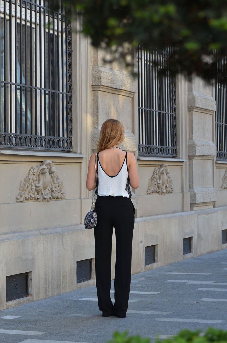 White Top and Black Loose Flared Trousers Outfit / Stasha Fashion Blog by Anastasija