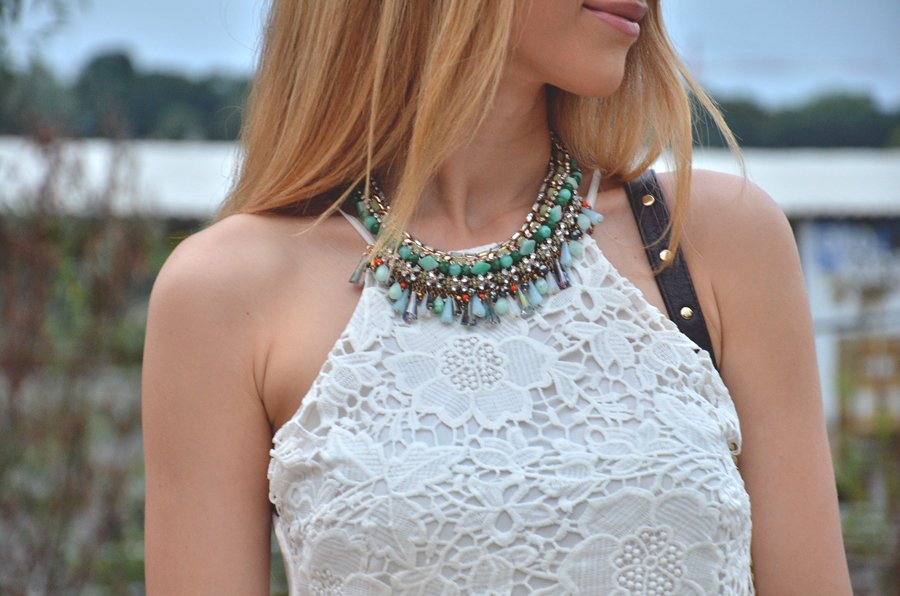 Striking necklace, lace top /  Stasha Fashion blog by Anastasija Milojevic