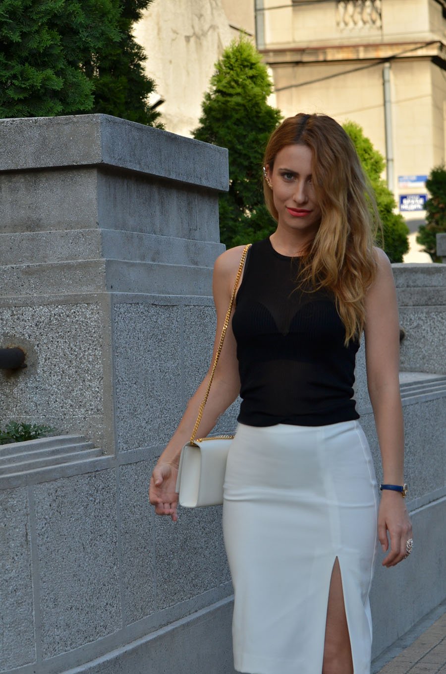 Tom Ford sandals, YSL bag, black and white outfit by Anastasija Milojević - Stasha Fashion