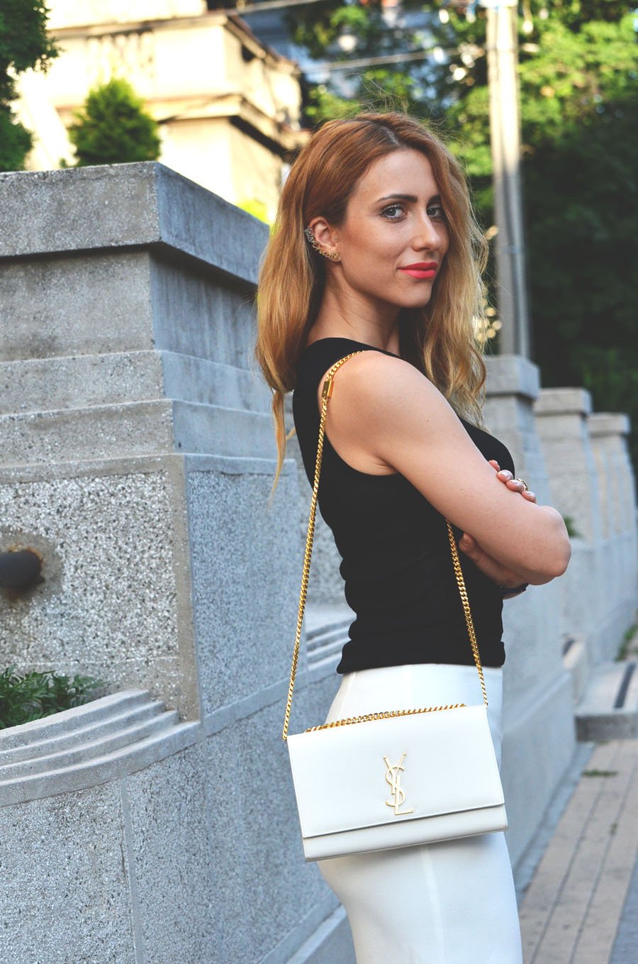 Tom Ford sandals, YSL bag, black and white outfit by Anastasija Milojević / Stasha Fashion blog