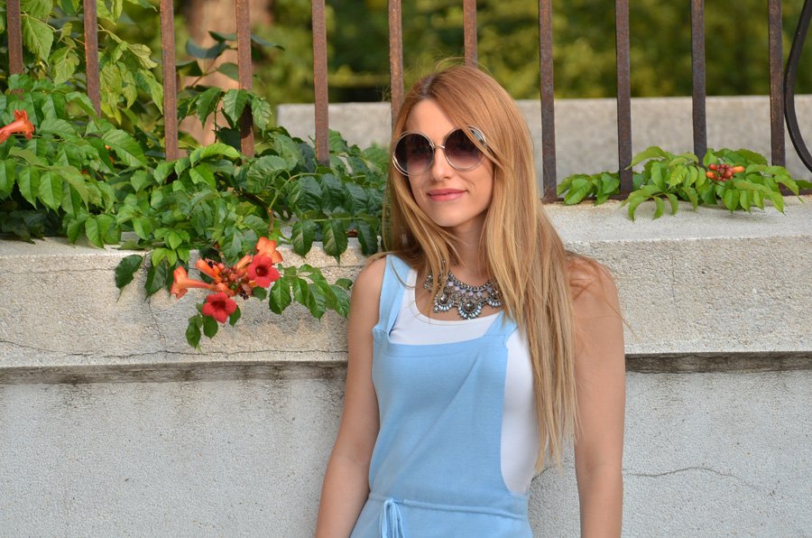 Knitted Overall Baby Blue Dress / Stasha Fashion Blog by Anastasija