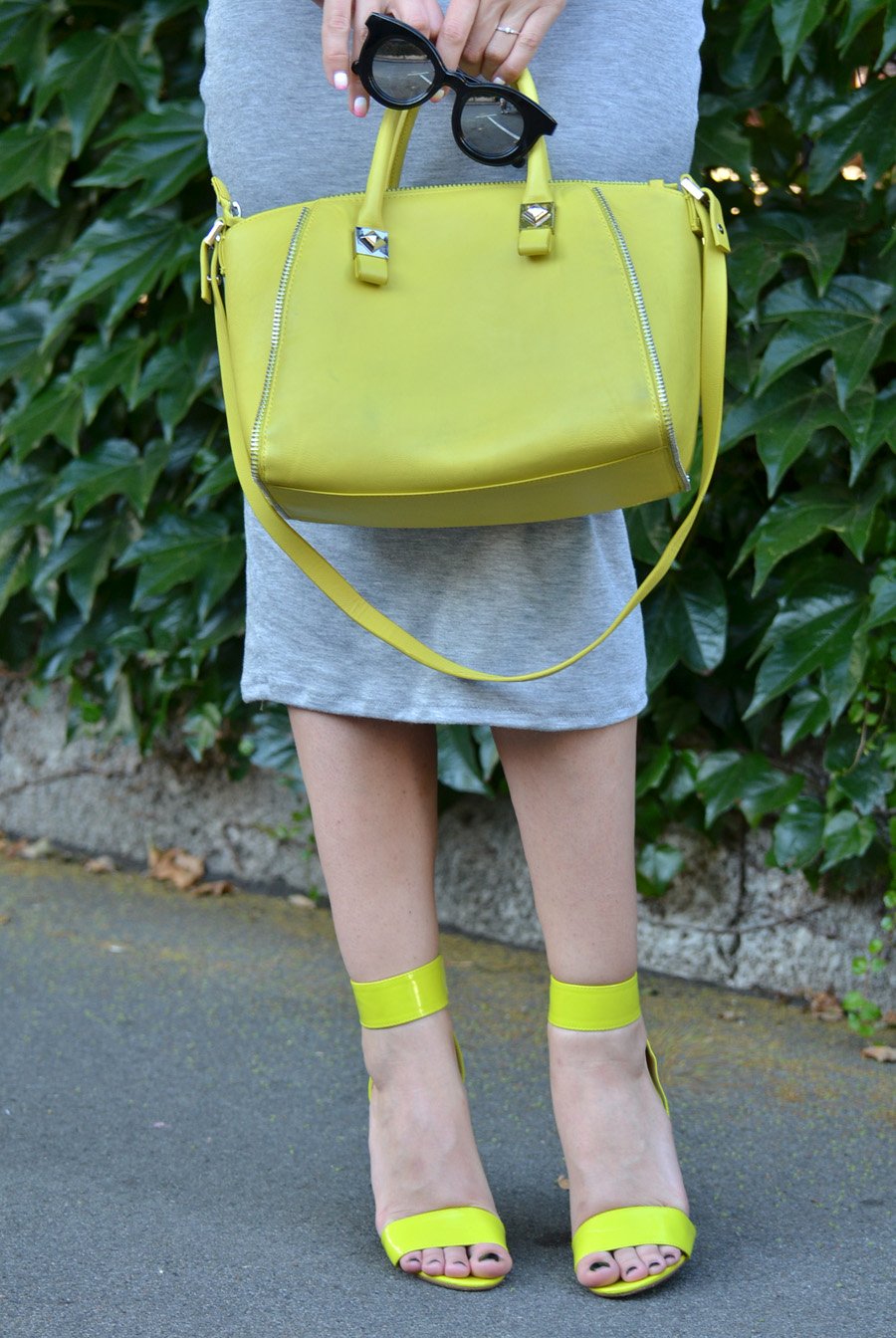 Grey Dress with Neon Yellow Details / Stasha Fashion Blog by Anastasija