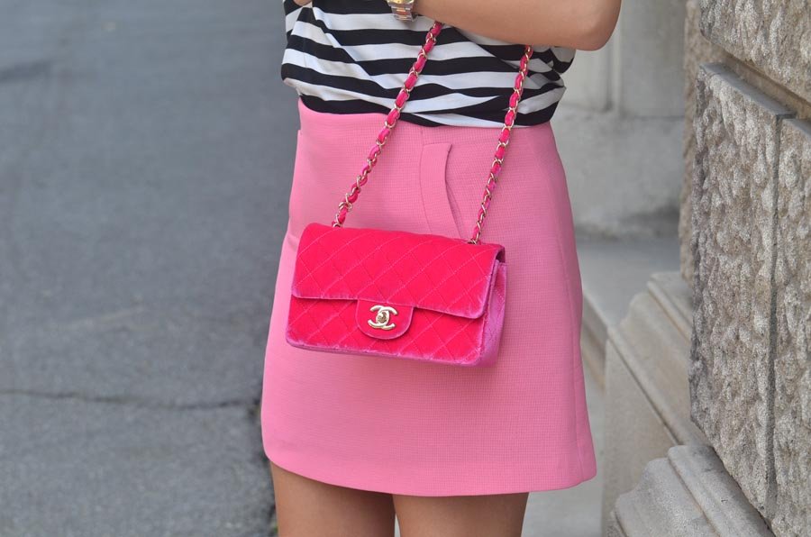 Pink Velvet Chanel mini bag OOTD/ Stasha Fashion Blog