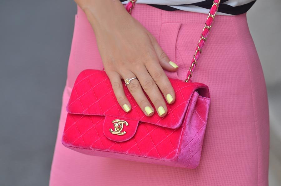 Pink Velvet Chanel mini bag and a new ring / Stasha Fashion Blog