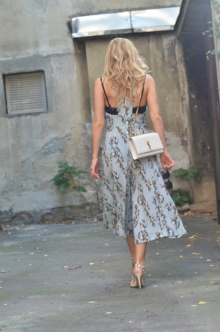 Floral Jumpsuit Outfit / Stasha fashion blog by Anastasija - Valentino Beige Rockstud Ankle Strap shoes