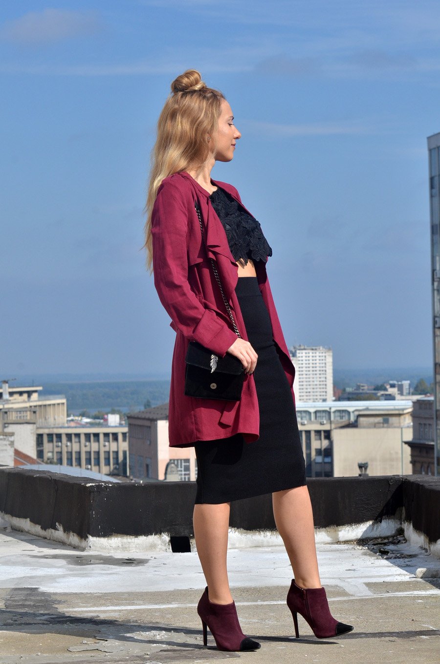 Crop Top,  Waterfall Jacket and Pencil Skirt Outfit Stasha fashion Blog by Anastasija