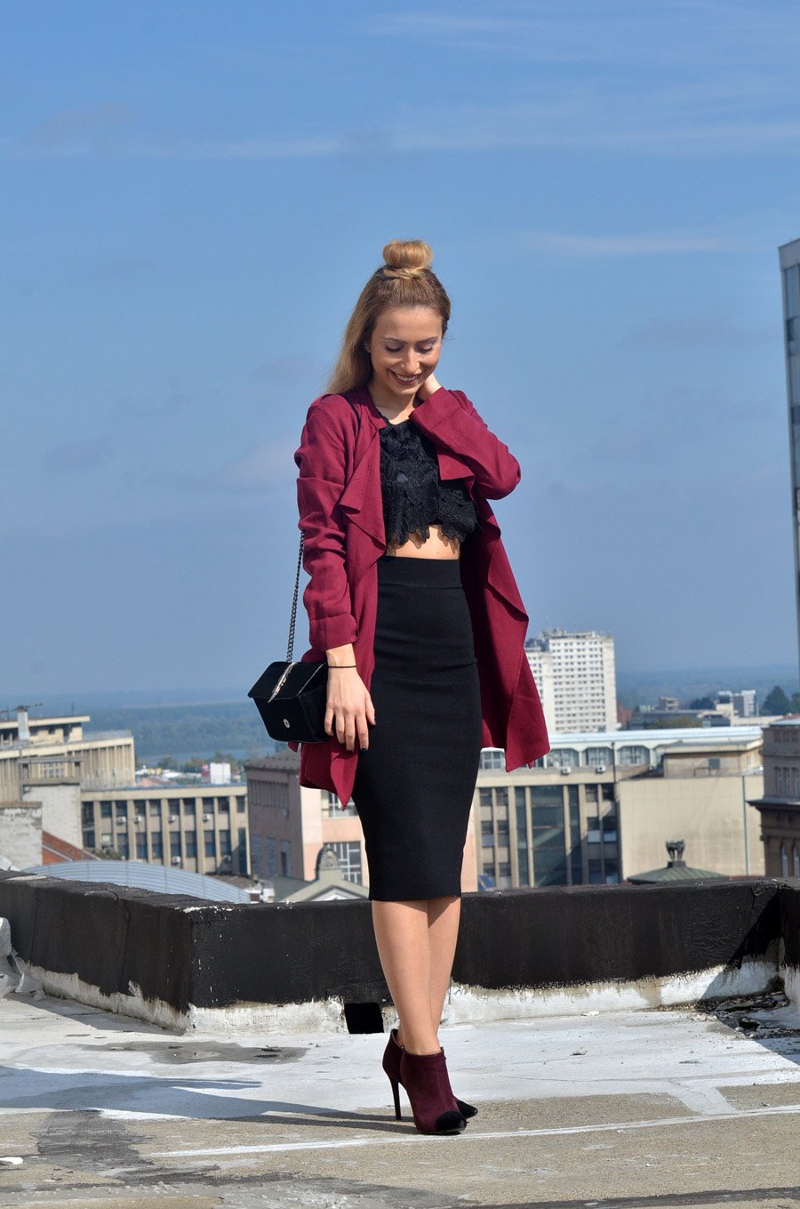 Crop Top,  Waterfall Jacket and Pencil Skirt Outfit Stasha fashion Blog by Anastasija