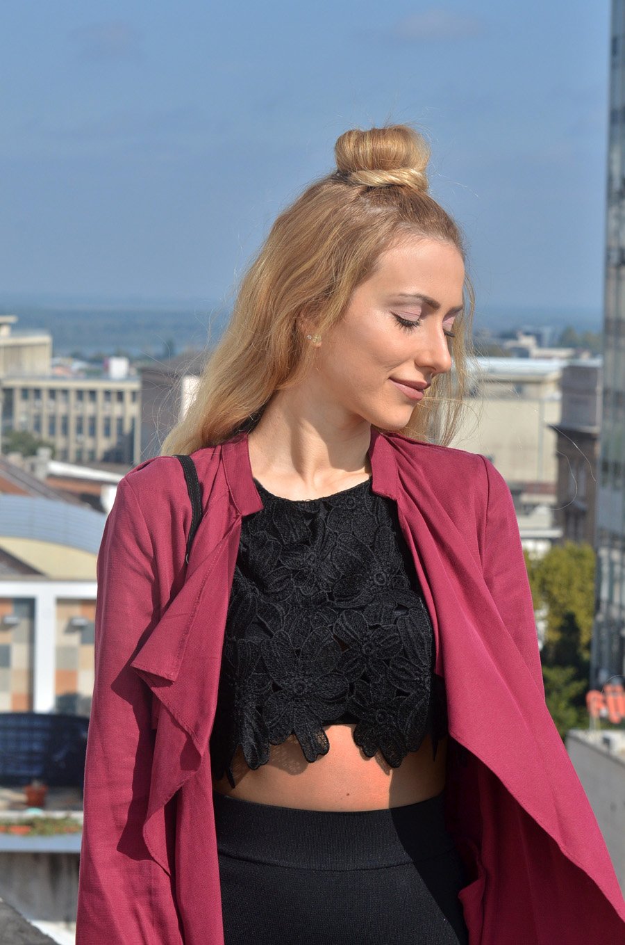 Crop Top,  Waterfall Jacket and Pencil Skirt Outfit Stasha fashion Blog by Anastasija