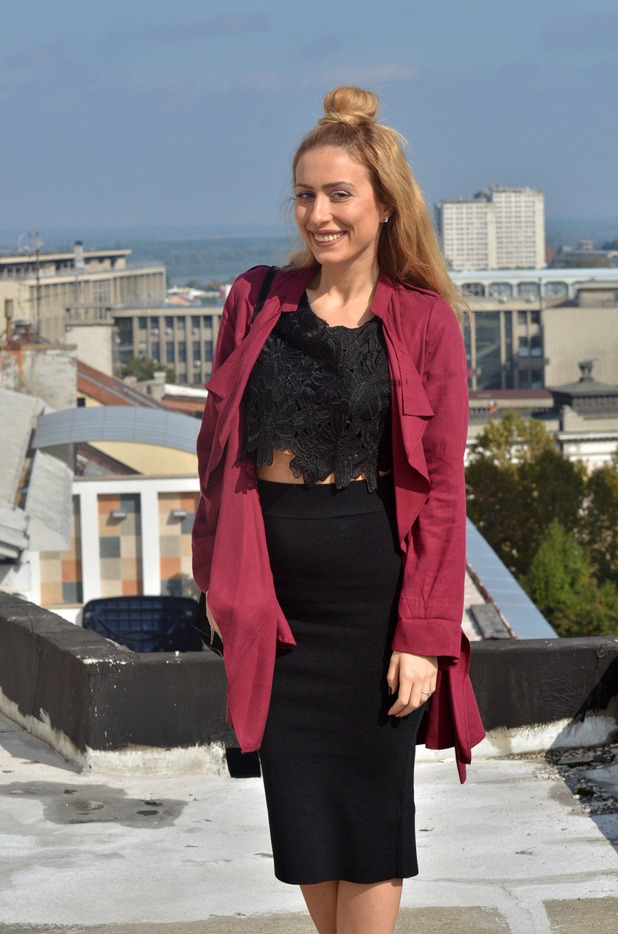 Crop Top,  Waterfall Jacket and Pencil Skirt Outfit Stasha fashion Blog by Anastasija