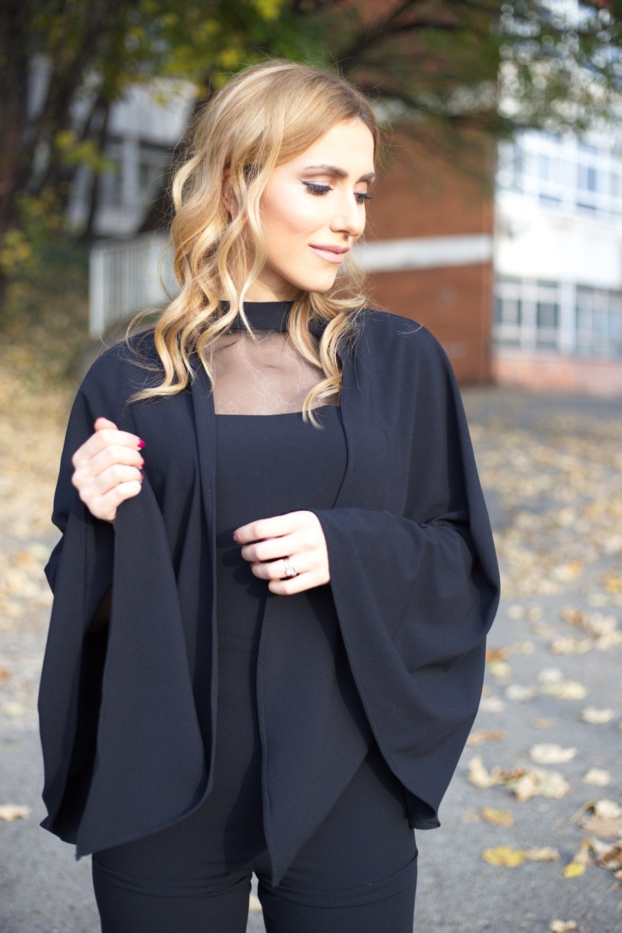 Black Jumpsuit and Autumn Leaves outfit / Stasha Fashion Blog by Anastasija