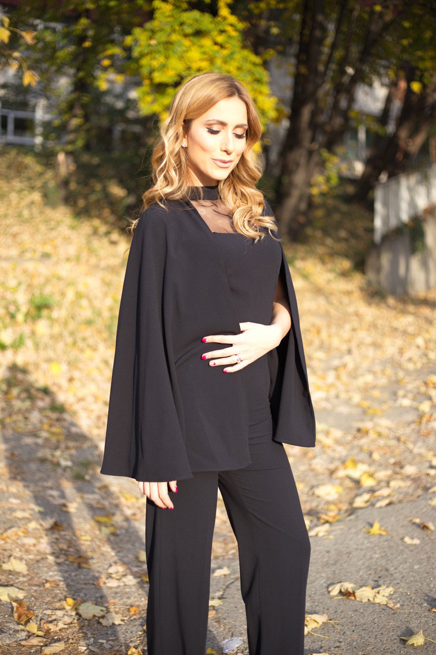 Black Jumpsuit and Autumn Leaves outfit / Stasha Fashion Blog by Anastasija