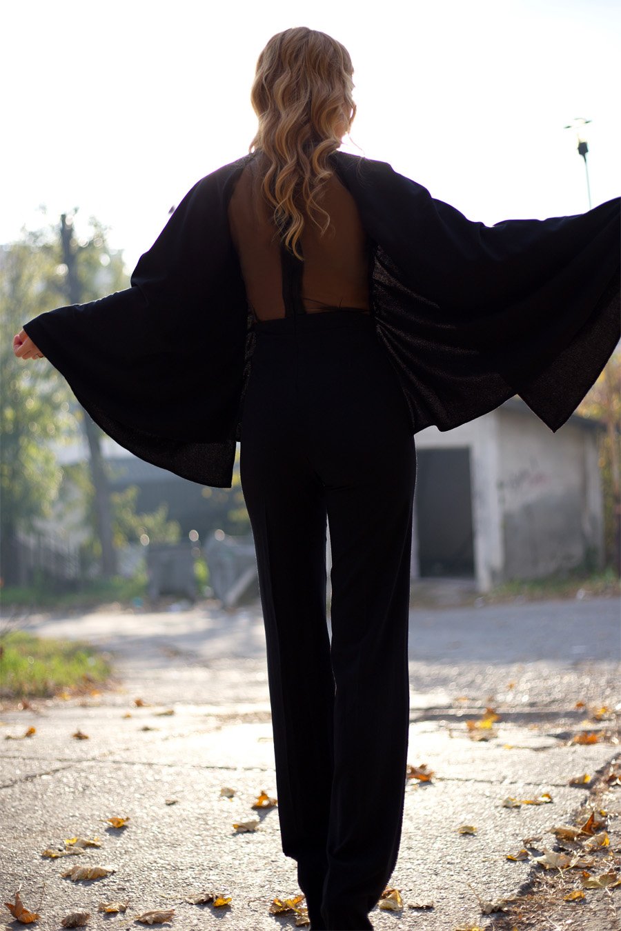 Black Jumpsuit and Autumn Leaves outfit / Stasha Fashion Blog by Anastasija