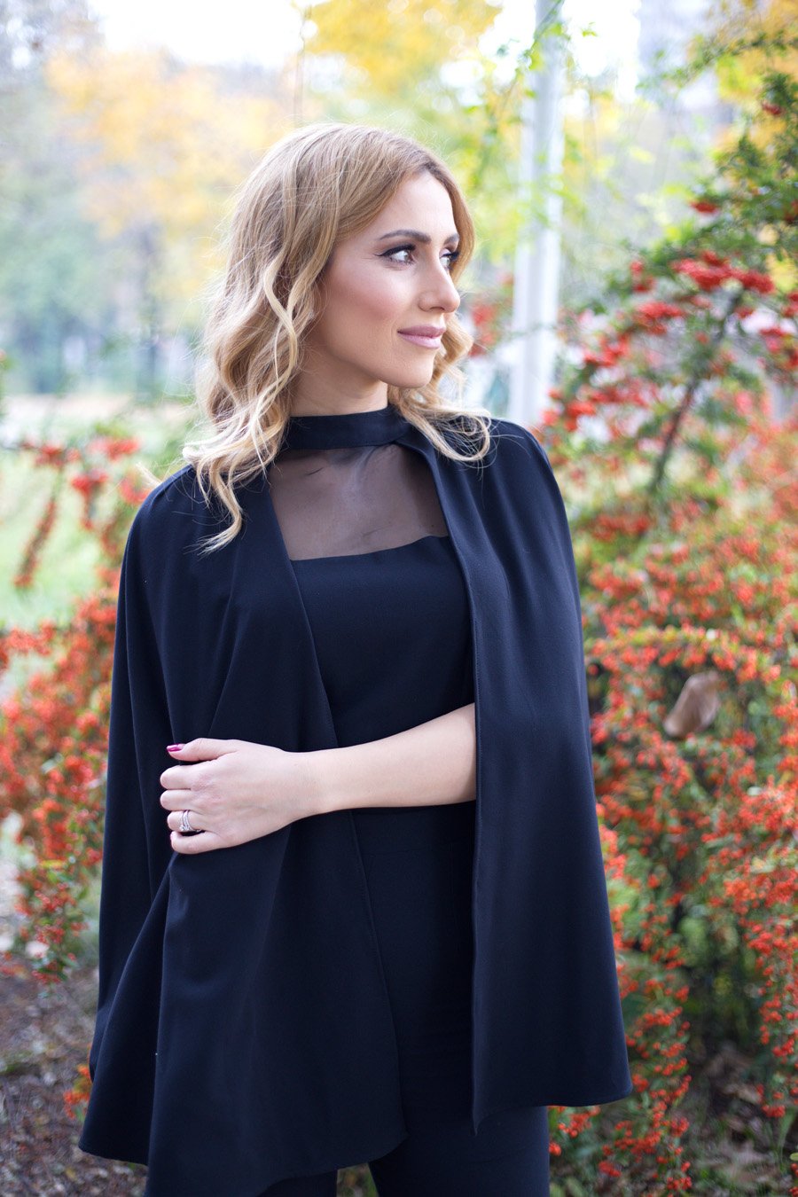 Black Jumpsuit and Autumn Leaves outfit / Stasha Fashion Blog by Anastasija