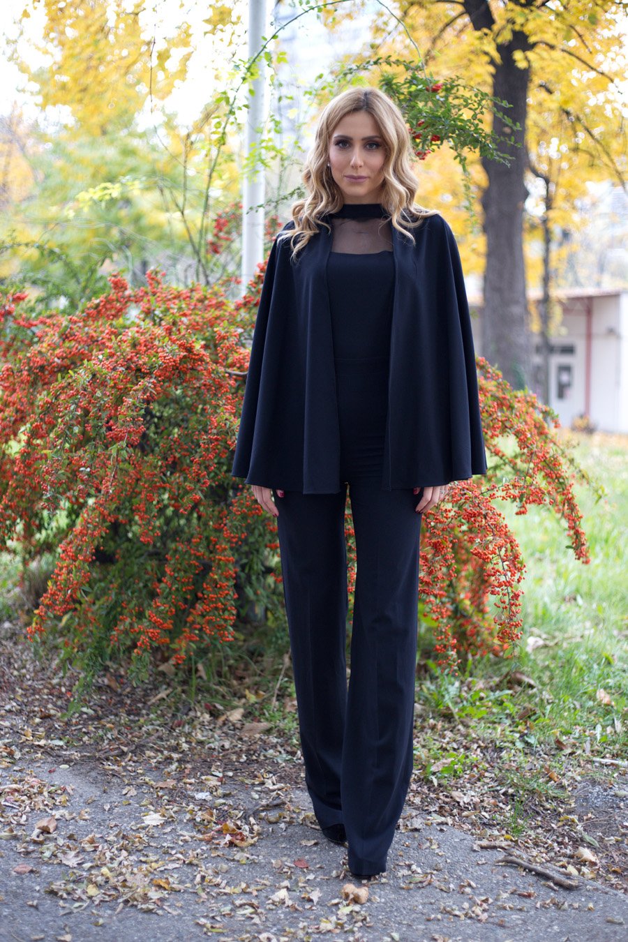 Black Jumpsuit and Autumn Leaves outfit / Stasha Fashion Blog by Anastasija