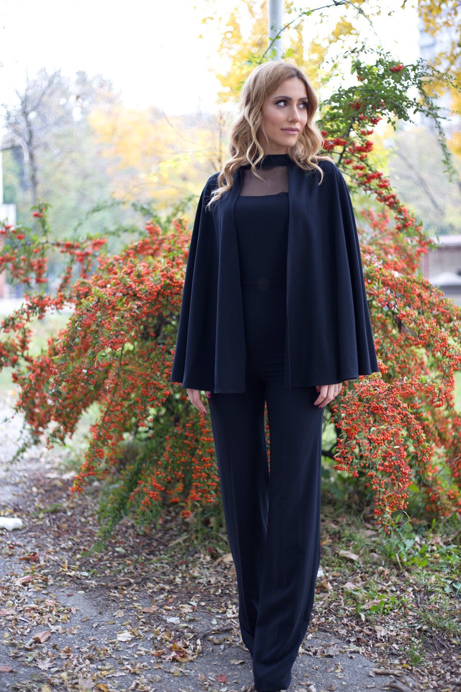 Black Jumpsuit and Autumn Leaves outfit / Stasha Fashion Blog by Anastasija