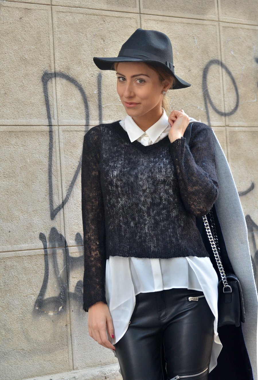 Winter Outfit: sweater with a white shirt inside / Stasha Fashion Blog by Anastasija