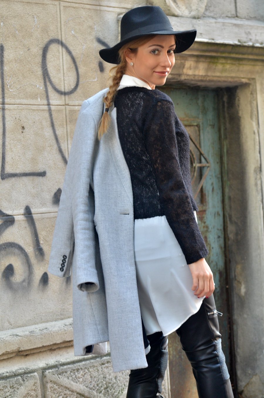 Winter Outfit: sweater with a white shirt inside / Stasha Fashion Blog by Anastasija