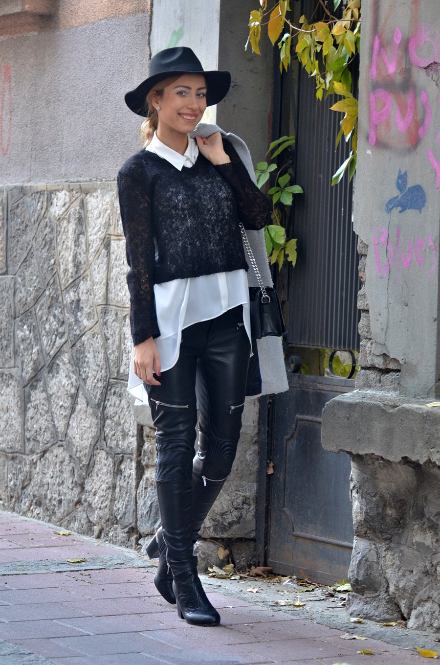 Winter Outfit: sweater with a white shirt inside / Stasha Fashion Blog by Anastasija