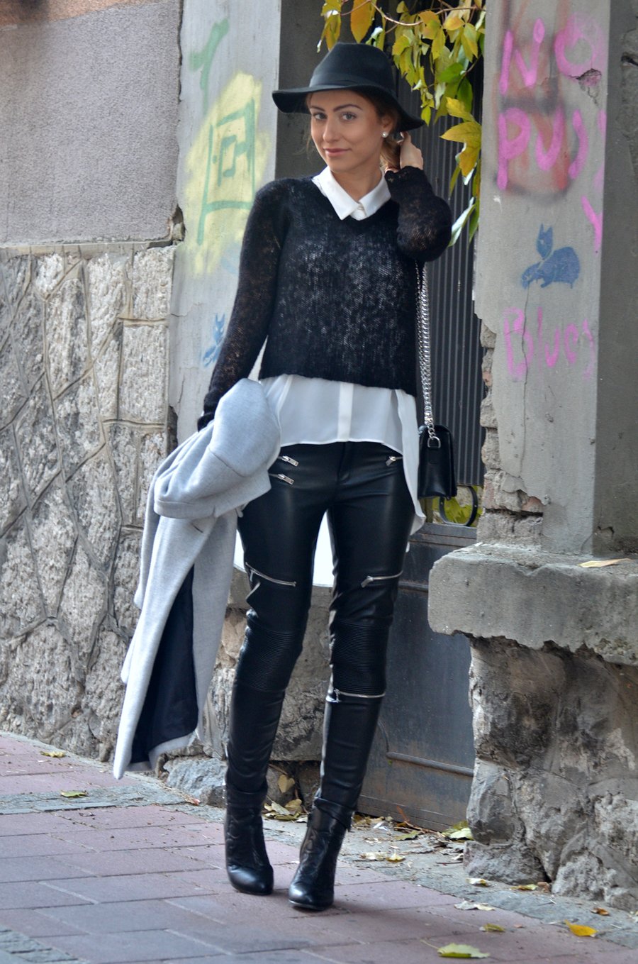 Winter Outfit: sweater with a white shirt inside / Stasha Fashion Blog by Anastasija