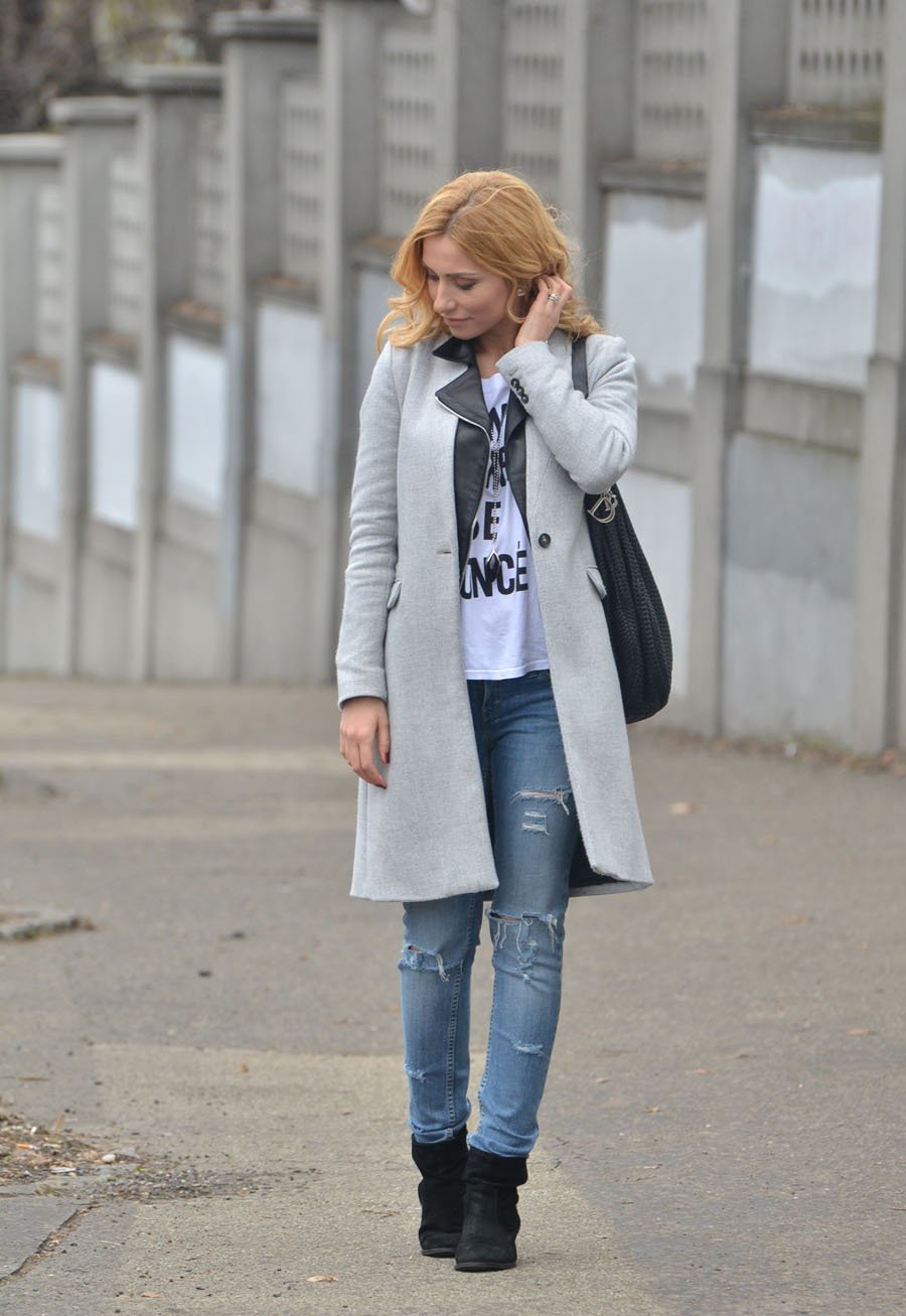 Coat Over Leather Jacket OUTFIT by Anastasija Djuric / Stasha fashion Blog