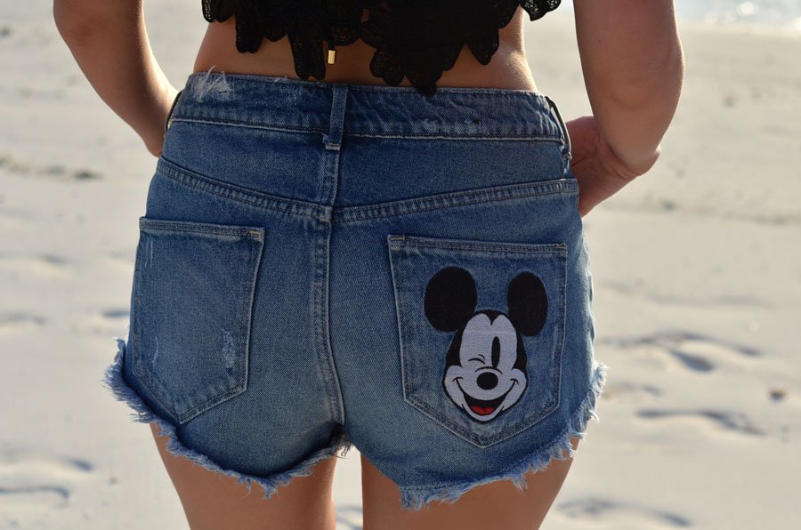  Mickey Mouse Denim Shorts Beach Outfit / Stasha Fashion and travel Blog