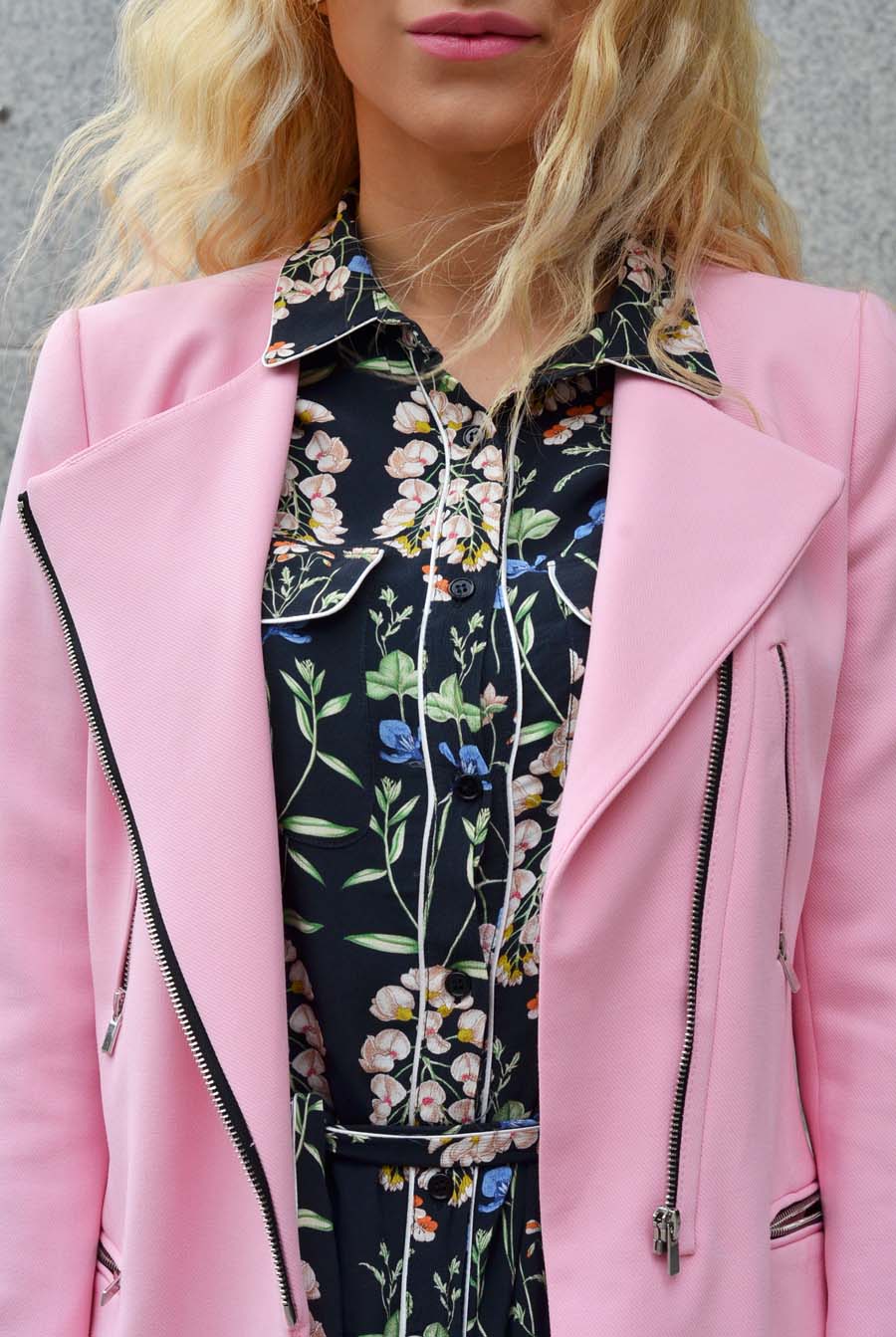 SHIRT-STYLE FLORAL PRINTED TUNIC & ROUND NECK COAT OUTFIT