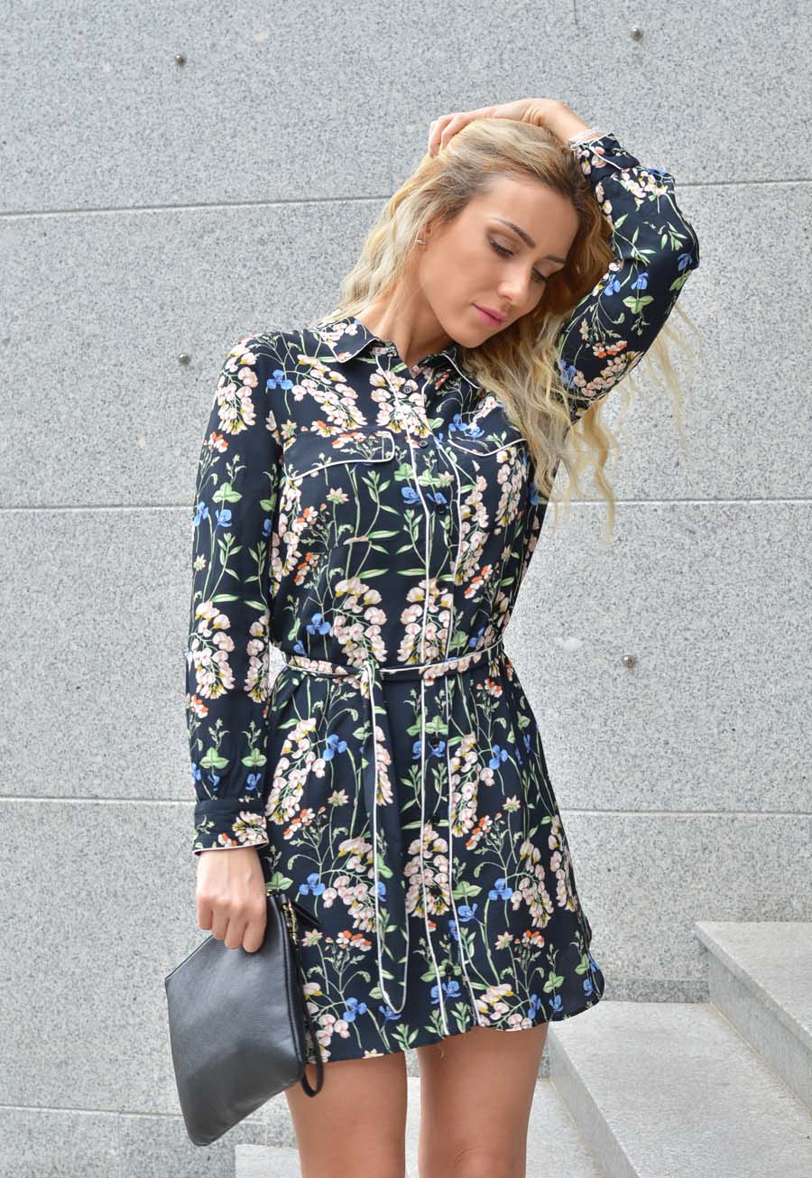 SHIRT-STYLE FLORAL PRINTED TUNIC & ROUND NECK COAT OUTFIT / Stasha fashion Blog