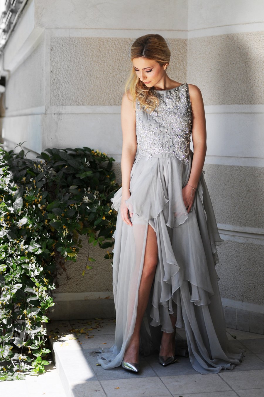 The‎ Haute Couture‬ Gray Dress With Rhinestones / Stasha Fashion Blog