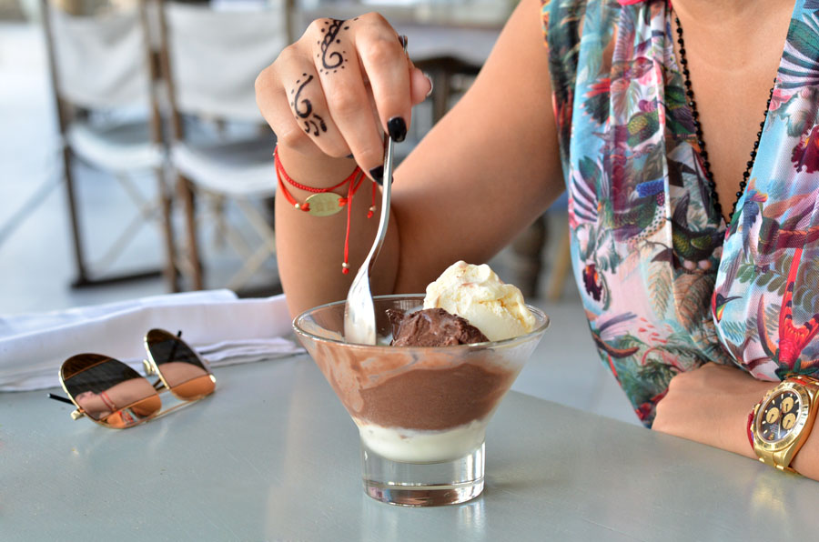 icecream in restaurant, Mykonos, Greece / Stasha Travel and Fashion Blog 
