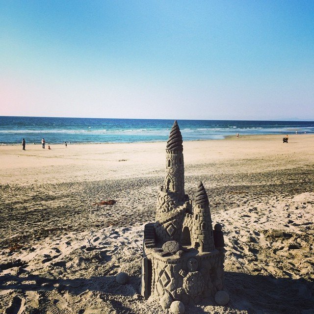 Del Mar Beach, California, Us, turtle sand Castle