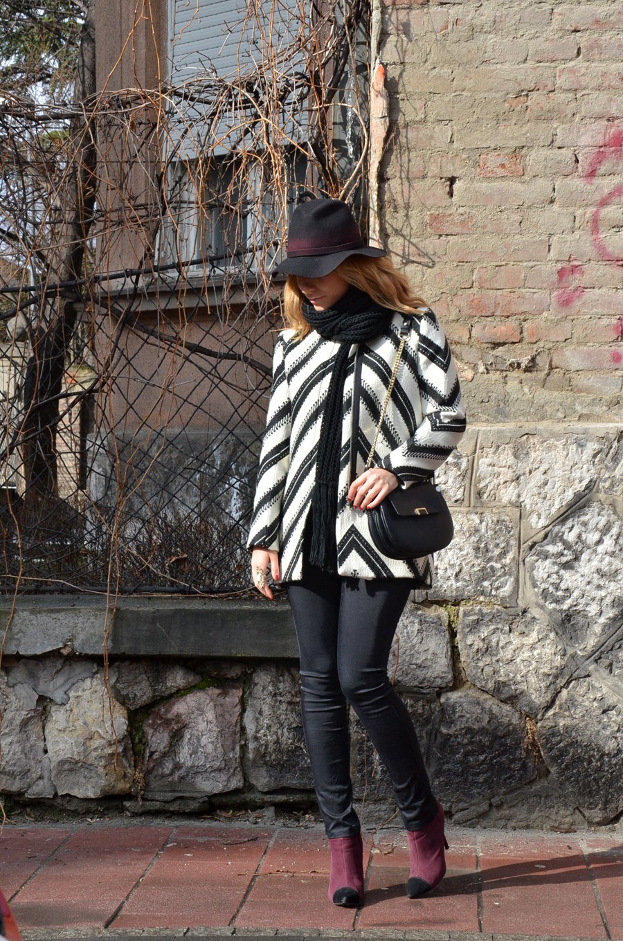 Black, white and burgundy Winter Outfit - Stasha Fashion Blog by Anastasija Milojevic