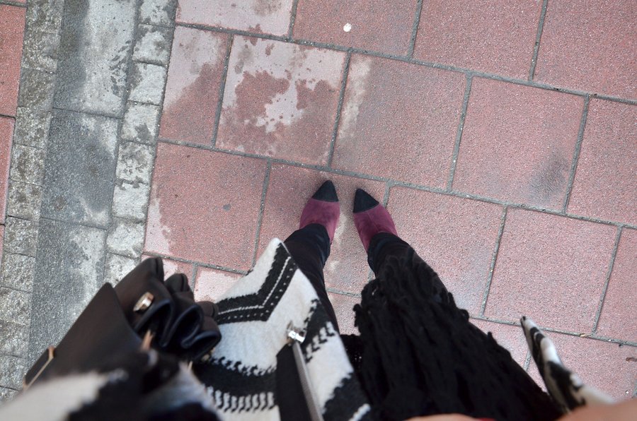 Black, white and burgundy Winter Outfit from where I stand - Stasha Fashion Blog by Anastasija Milojevic